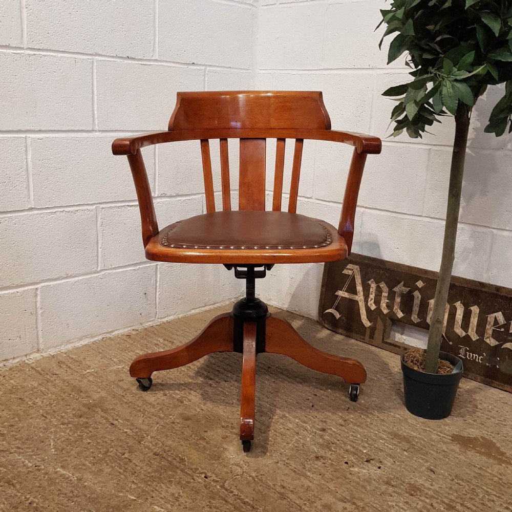 ANTIQUE EDWARDIAN OAK SWIVEL DESK CHAIR C1900