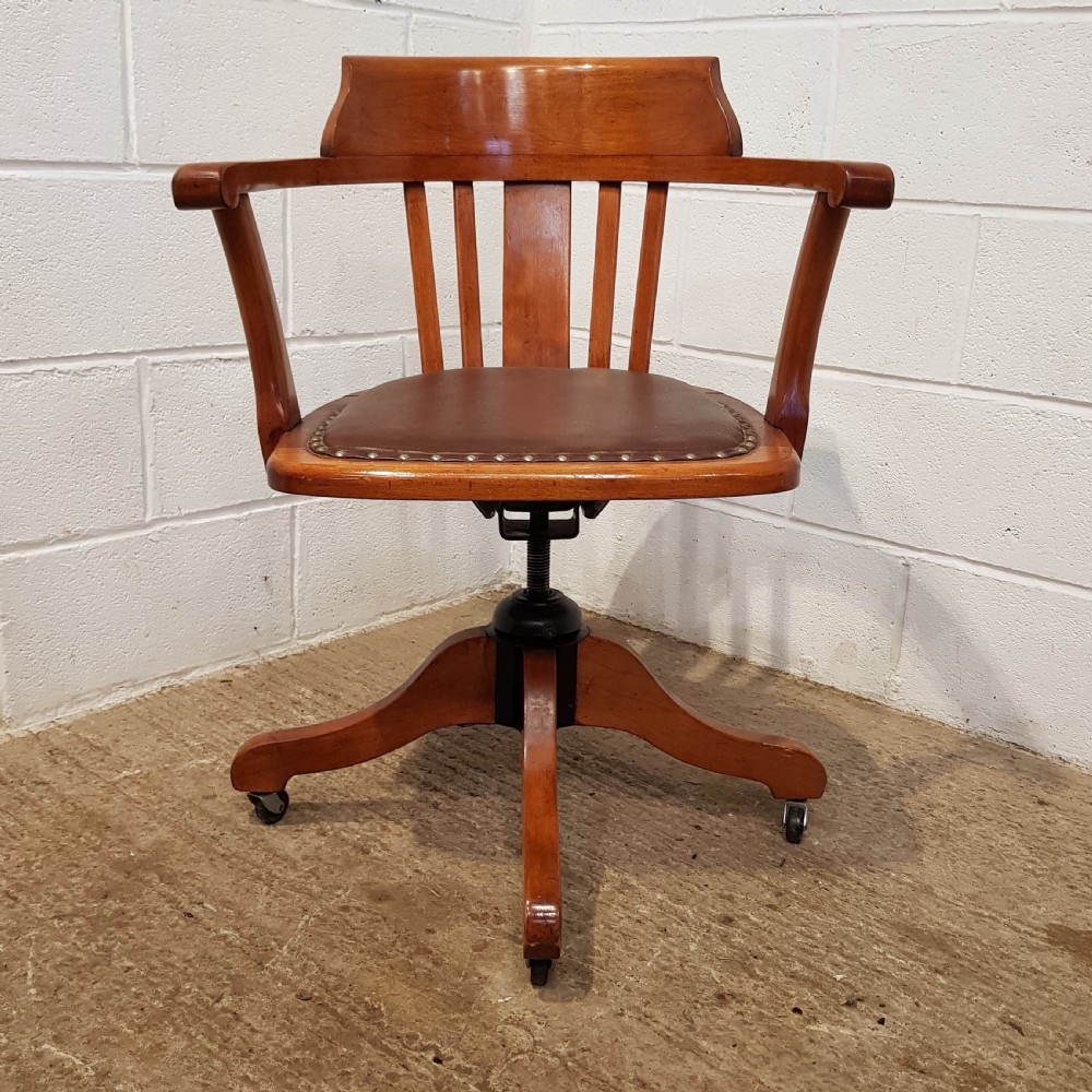 ANTIQUE EDWARDIAN OAK SWIVEL DESK CHAIR C1900 View V
