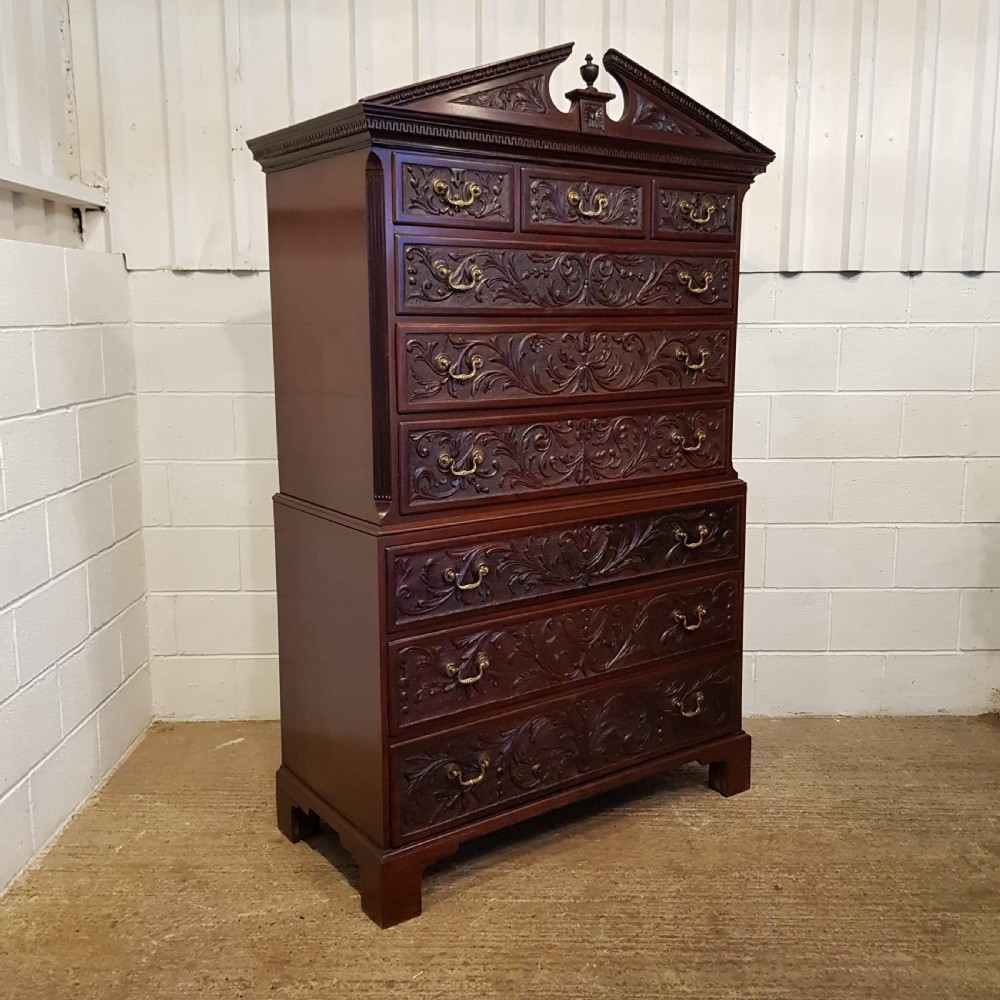ANTIQUE REGENCY MAHOGANY CARVED CHEST ON CHEST C1820 View II