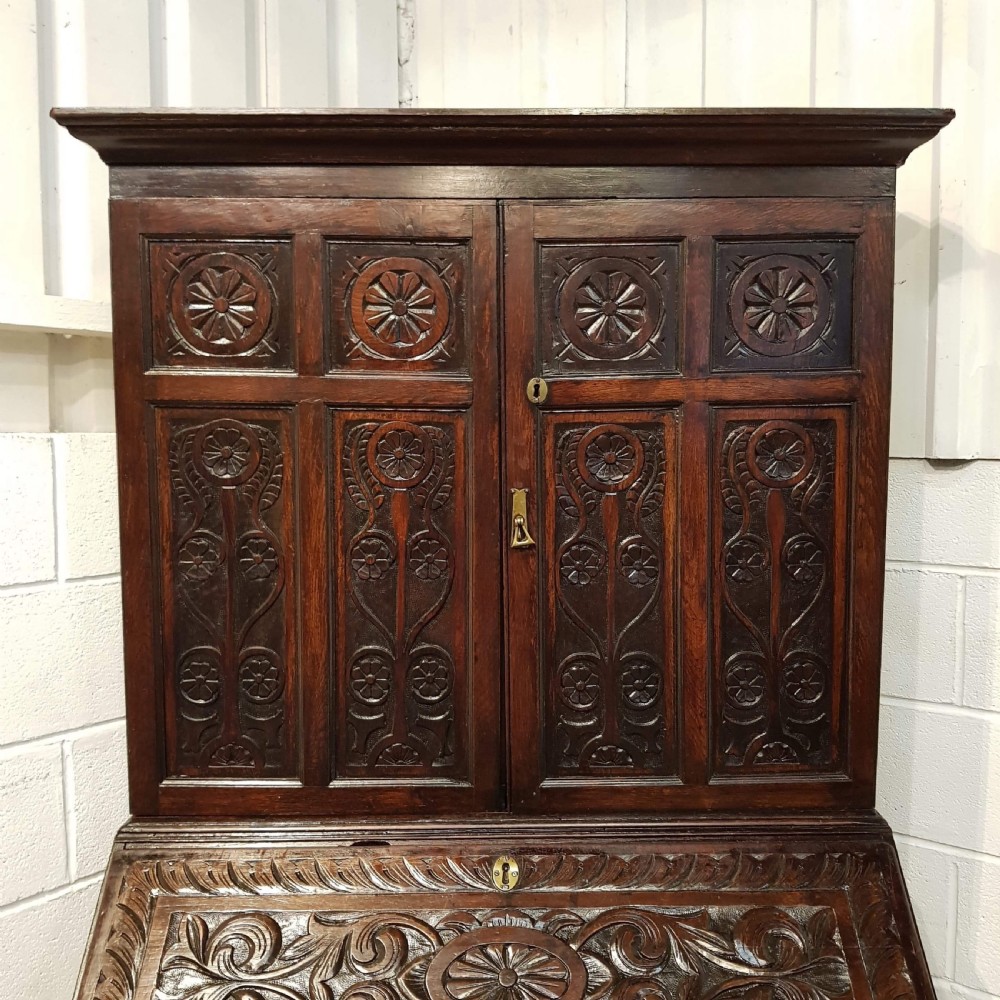 ANTIQUE GEORGIAN PERIOD CARVED OAK BUREAU BOOKCASE C1780 View VI