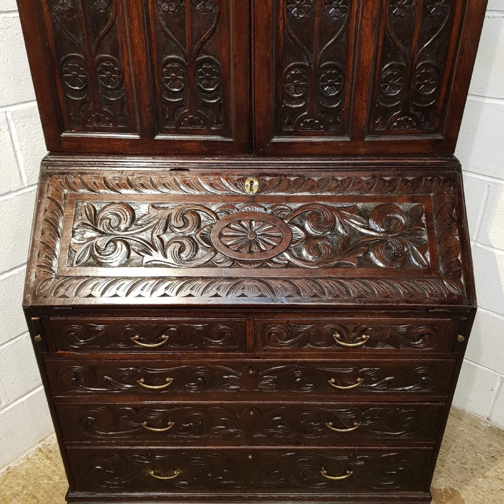 ANTIQUE GEORGIAN PERIOD CARVED OAK BUREAU BOOKCASE C1780 View VII