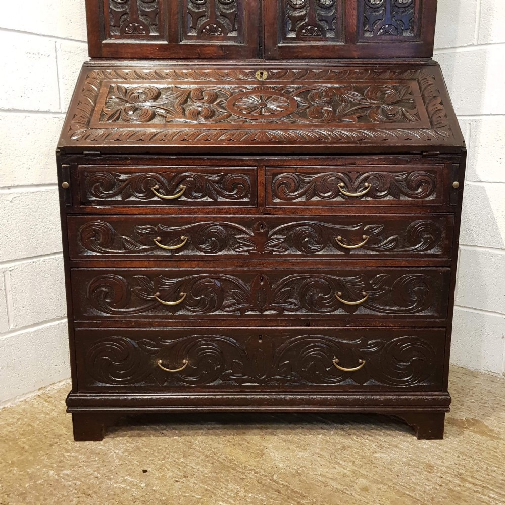ANTIQUE GEORGIAN PERIOD CARVED OAK BUREAU BOOKCASE C1780 View VIII