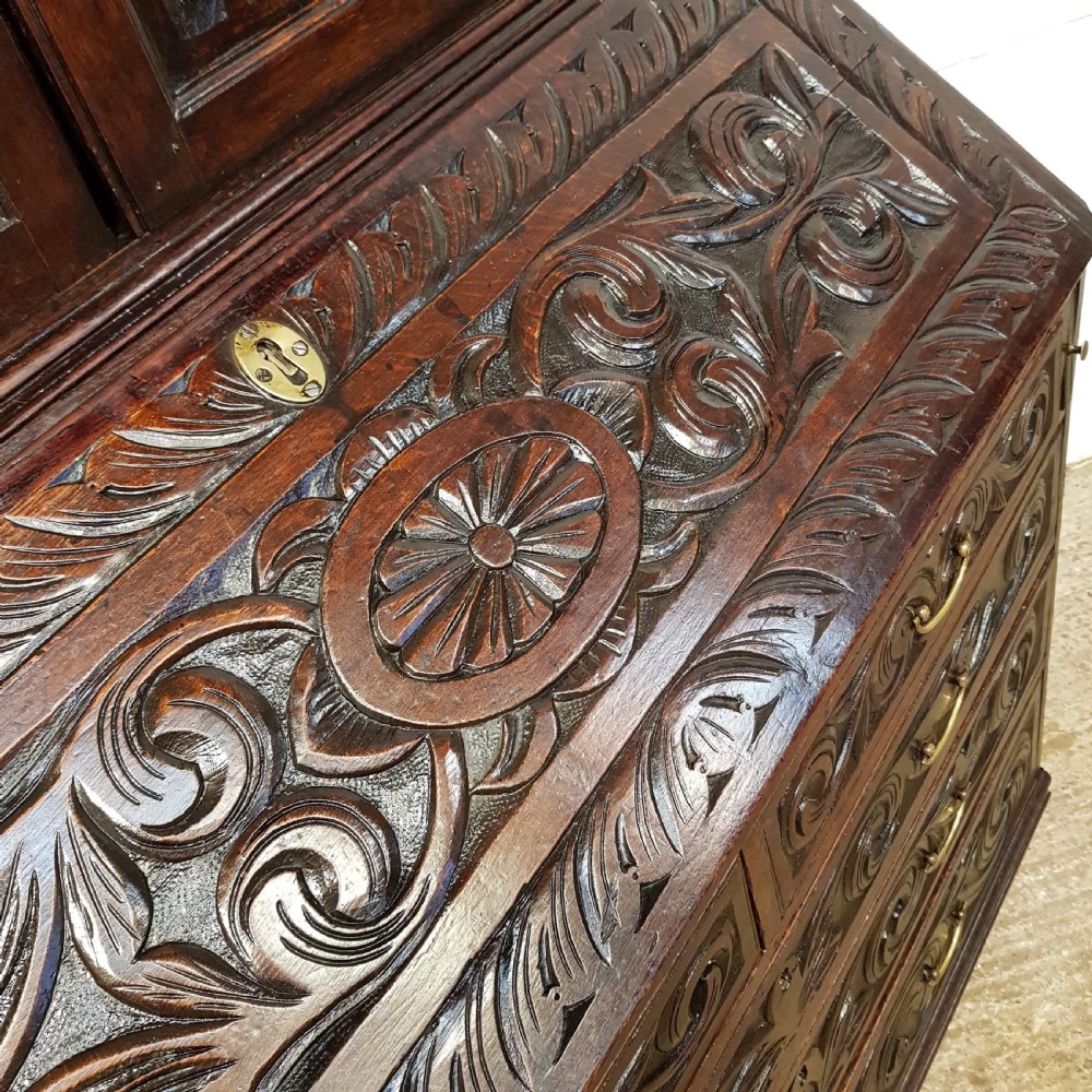 ANTIQUE GEORGIAN PERIOD CARVED OAK BUREAU BOOKCASE C1780 View IX