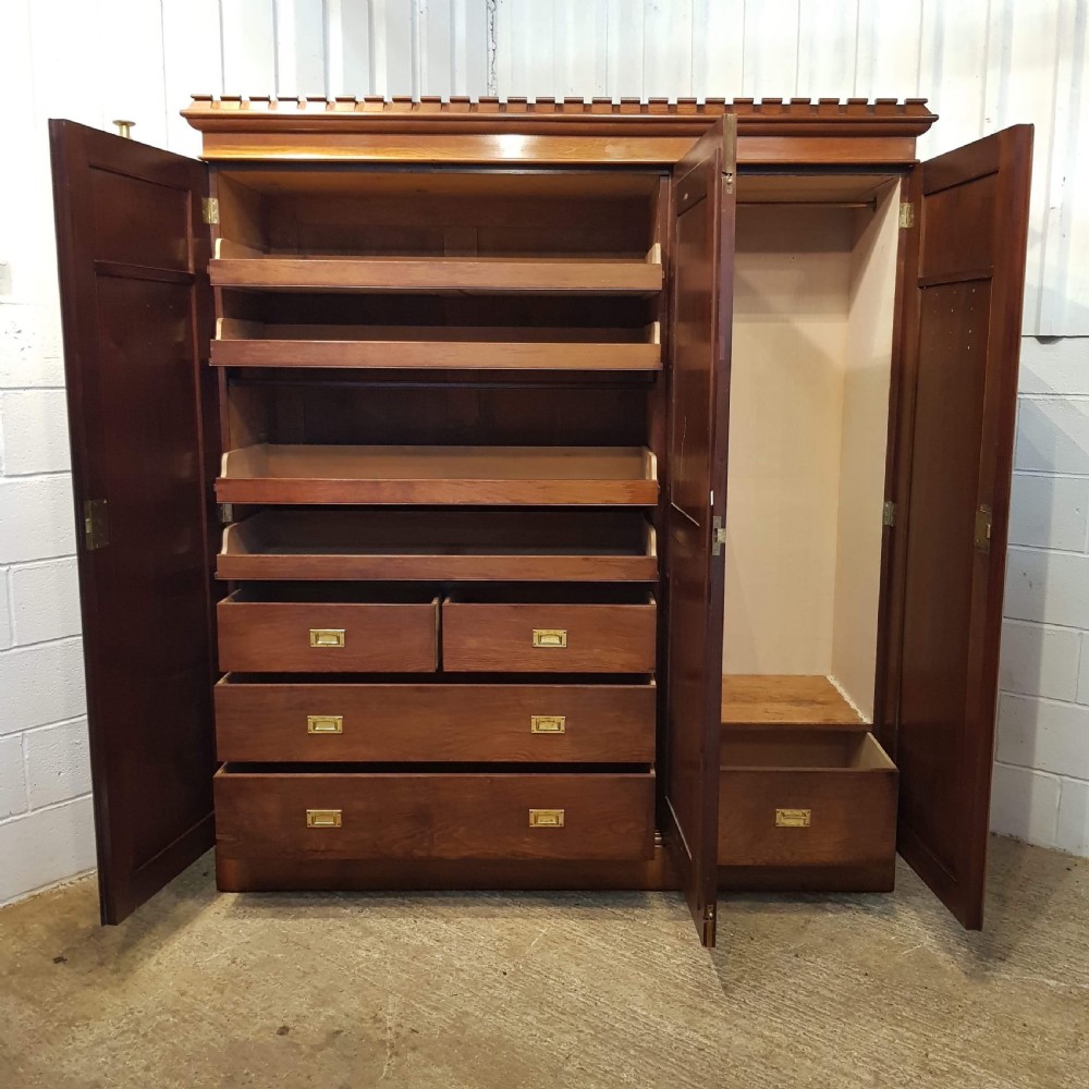 ANTIQUE ARTS & CRAFTS WALNUT TRIPLE WARDROBE COMPACTUM C1890 View II