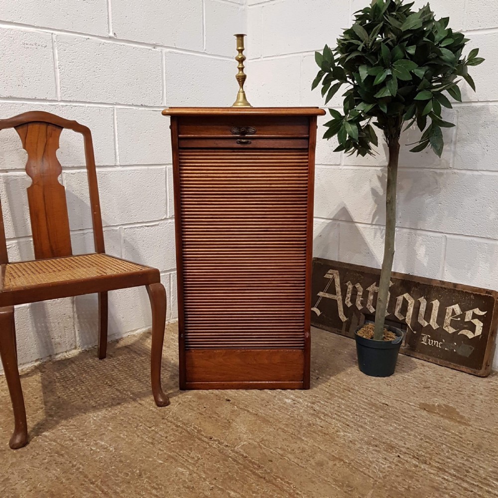 ANTIQUE EDWARDIAN MAHOGANY TAMBOR FRONT CABINET C1900