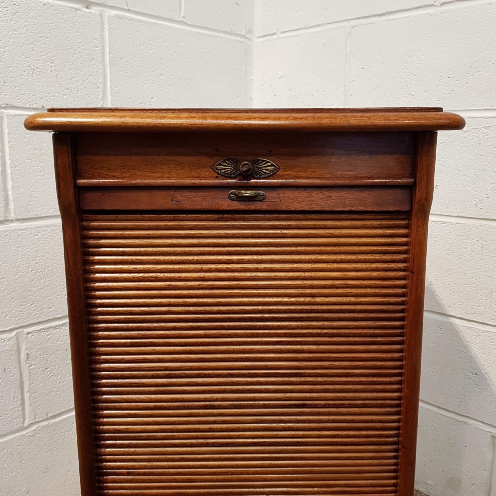 ANTIQUE EDWARDIAN MAHOGANY TAMBOR FRONT CABINET C1900 View IV