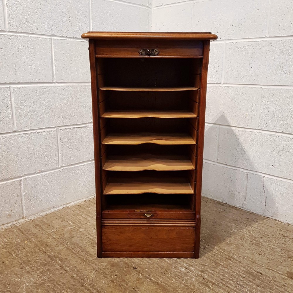 ANTIQUE EDWARDIAN MAHOGANY TAMBOR FRONT CABINET C1900 View V