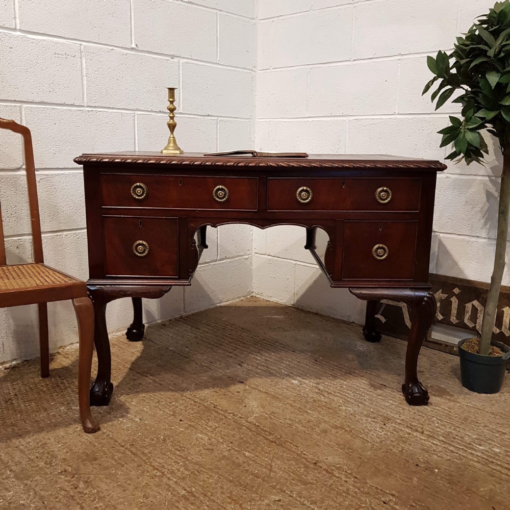 ANTIQUE EDWARDIAN CHIPPENDALE MAHOGANY PEDESTAL DESK C1900