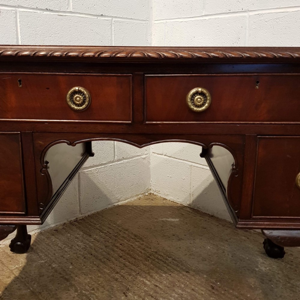 ANTIQUE EDWARDIAN CHIPPENDALE MAHOGANY PEDESTAL DESK C1900 View IV