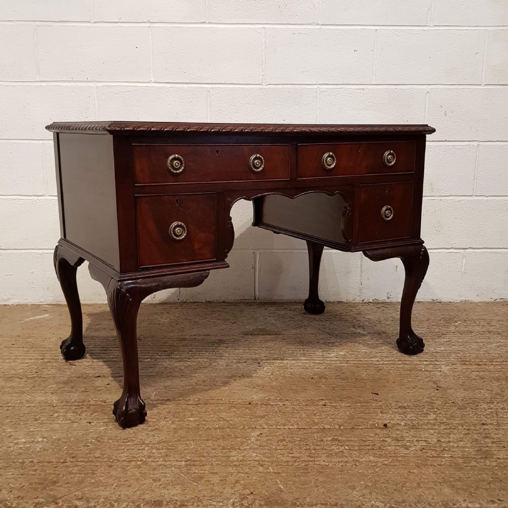 ANTIQUE EDWARDIAN CHIPPENDALE MAHOGANY PEDESTAL DESK C1900 View V