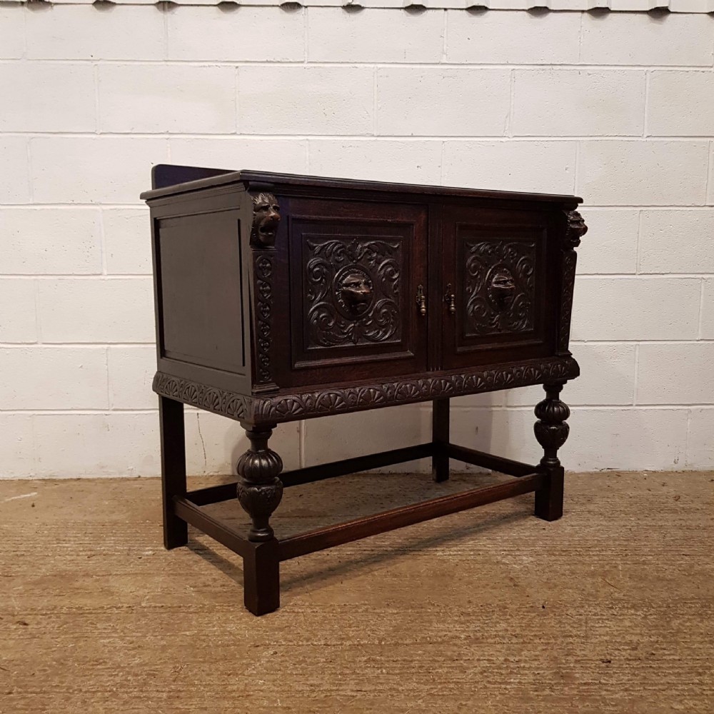 ANTIQUE LATE VICTORIAN GOTHIC CARVED OAK LION MASK SIDEBOARD C1890 View III