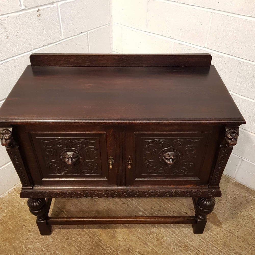 ANTIQUE LATE VICTORIAN GOTHIC CARVED OAK LION MASK SIDEBOARD C1890 View IV