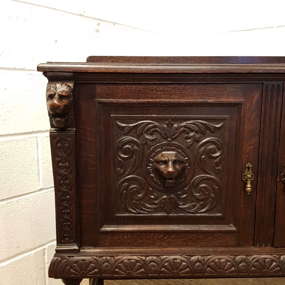 ANTIQUE LATE VICTORIAN GOTHIC CARVED OAK LION MASK SIDEBOARD C1890 View V