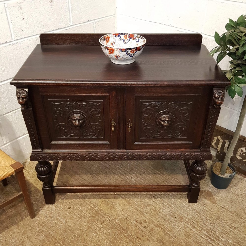 ANTIQUE LATE VICTORIAN GOTHIC CARVED OAK LION MASK SIDEBOARD C1890 View VII