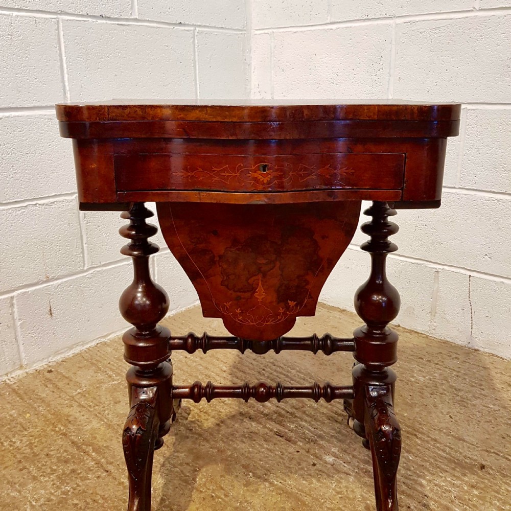 SUPERB ANTIQUE VICTORIAN INLAID WALNUT FOLD OVER GAMES TABLE WORK BOX C1880 View II