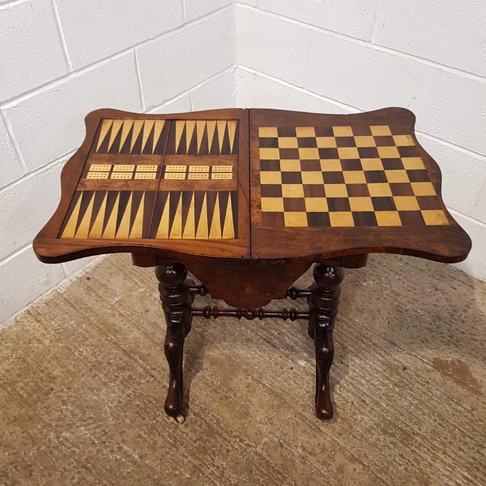 SUPERB ANTIQUE VICTORIAN INLAID WALNUT FOLD OVER GAMES TABLE WORK BOX C1880 View IV