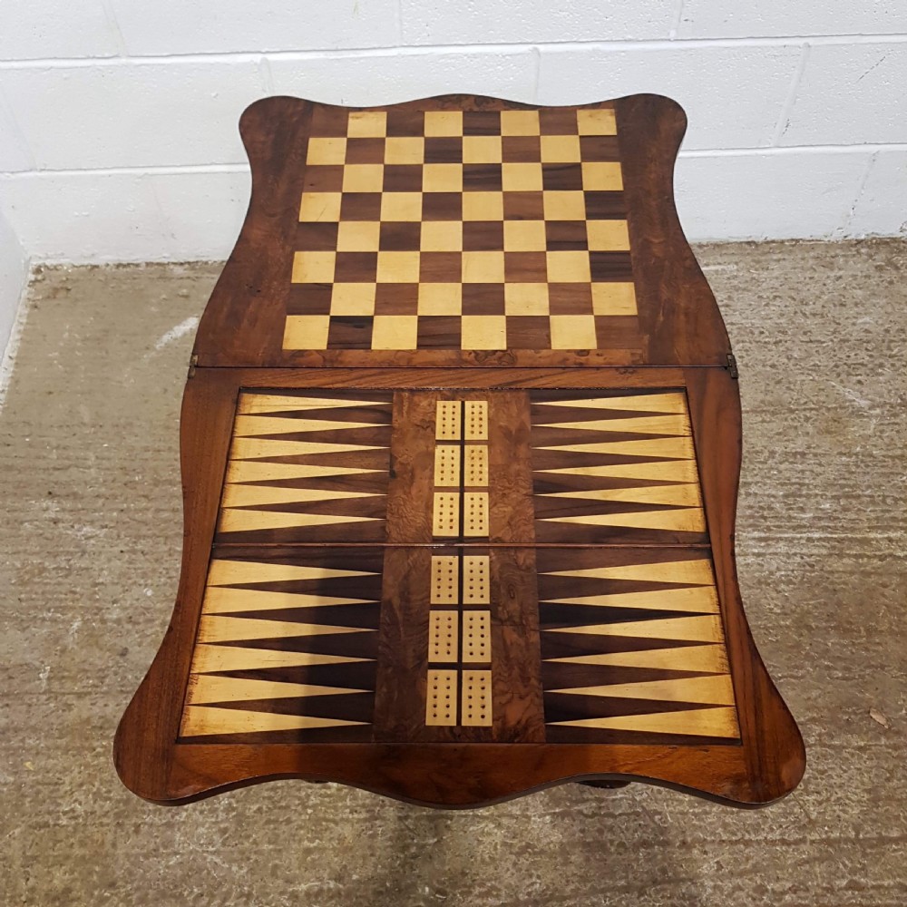 SUPERB ANTIQUE VICTORIAN INLAID WALNUT FOLD OVER GAMES TABLE WORK BOX C1880 View V