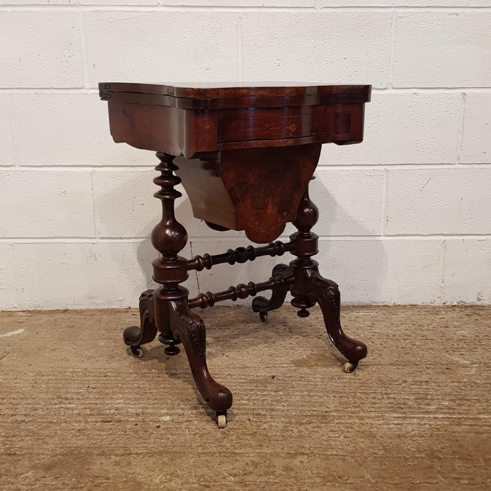 SUPERB ANTIQUE VICTORIAN INLAID WALNUT FOLD OVER GAMES TABLE WORK BOX C1880 View VIII