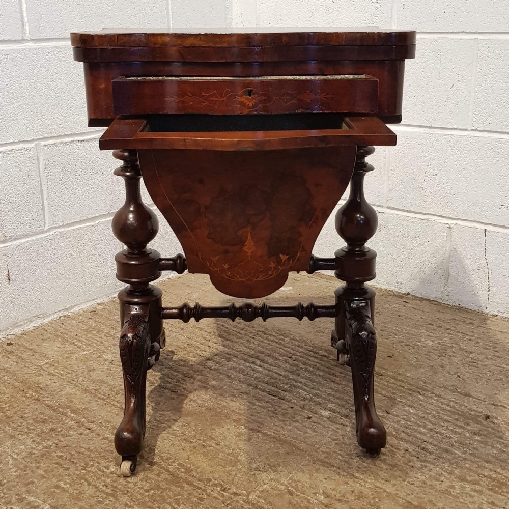 SUPERB ANTIQUE VICTORIAN INLAID WALNUT FOLD OVER GAMES TABLE WORK BOX C1880 View IX