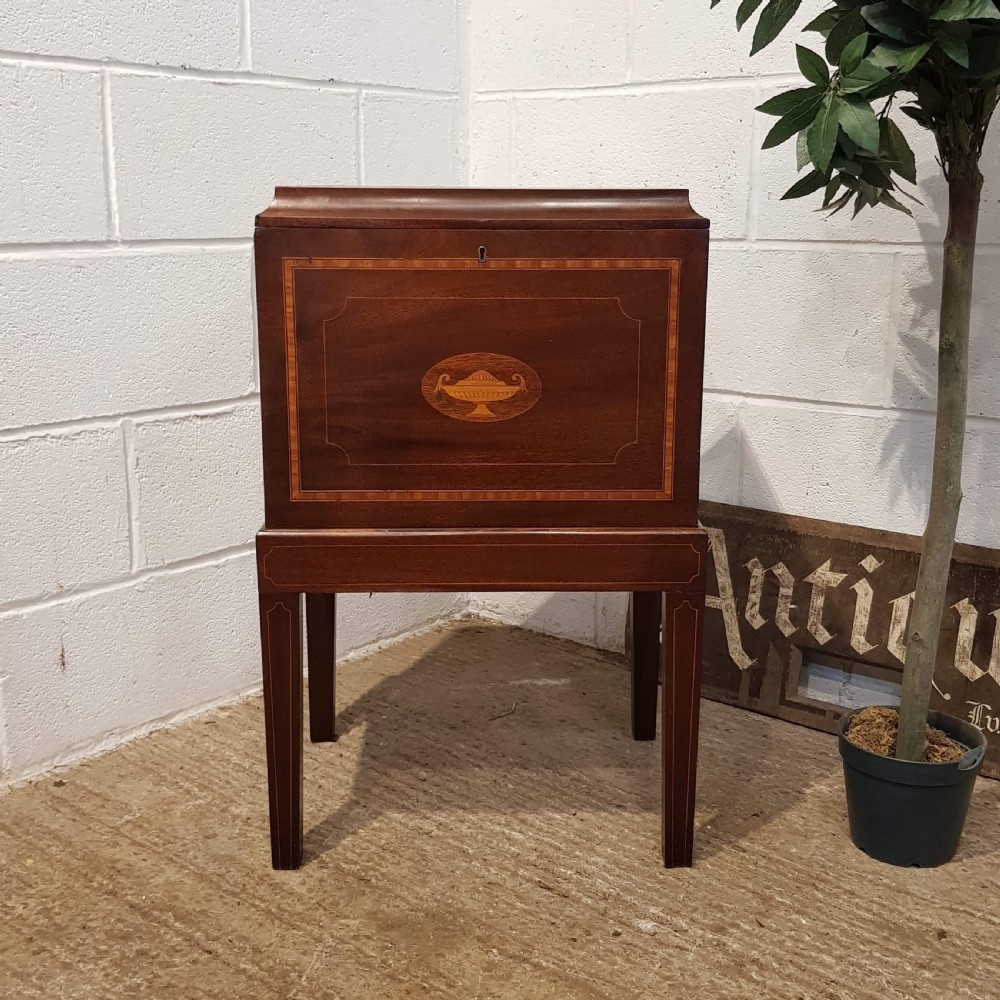 ANTIQUE EDWARDIAN INLAID MAHOGANY WINE COOLER BOX ON STAND C1900