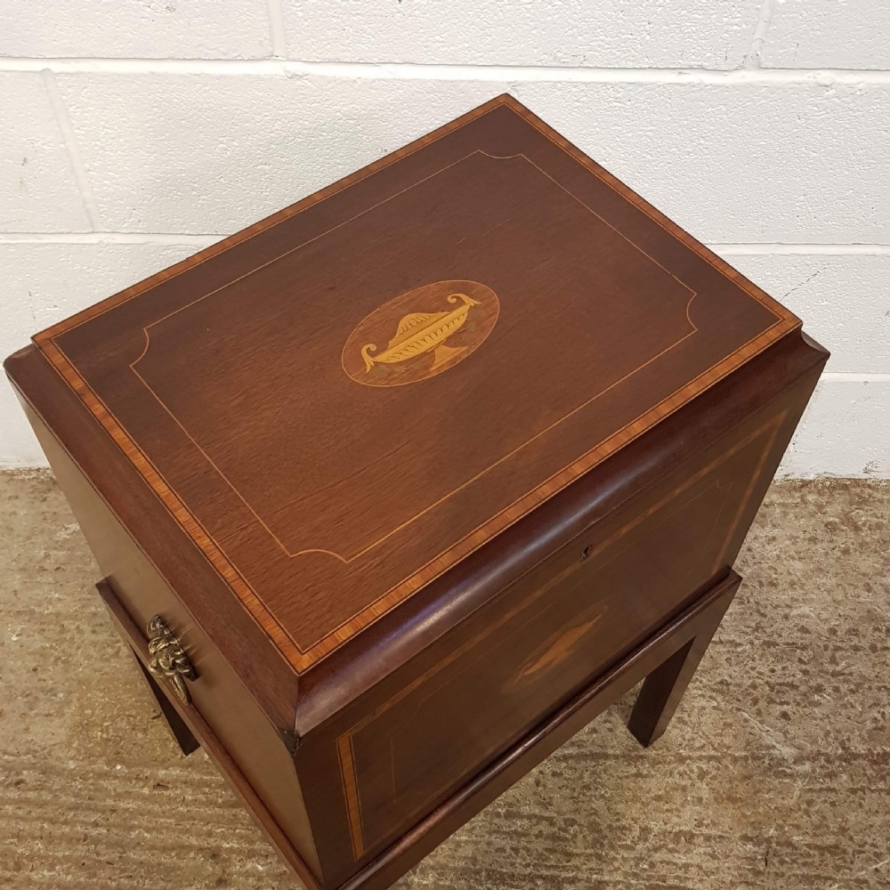 ANTIQUE EDWARDIAN INLAID MAHOGANY WINE COOLER BOX ON STAND C1900 View III