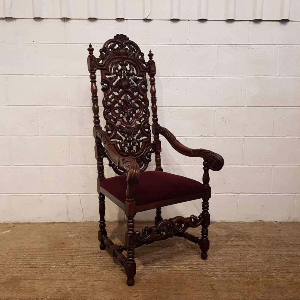 ANTIQUE VICTORIAN CARVED OAK THRONE CHAIR C1860 View II