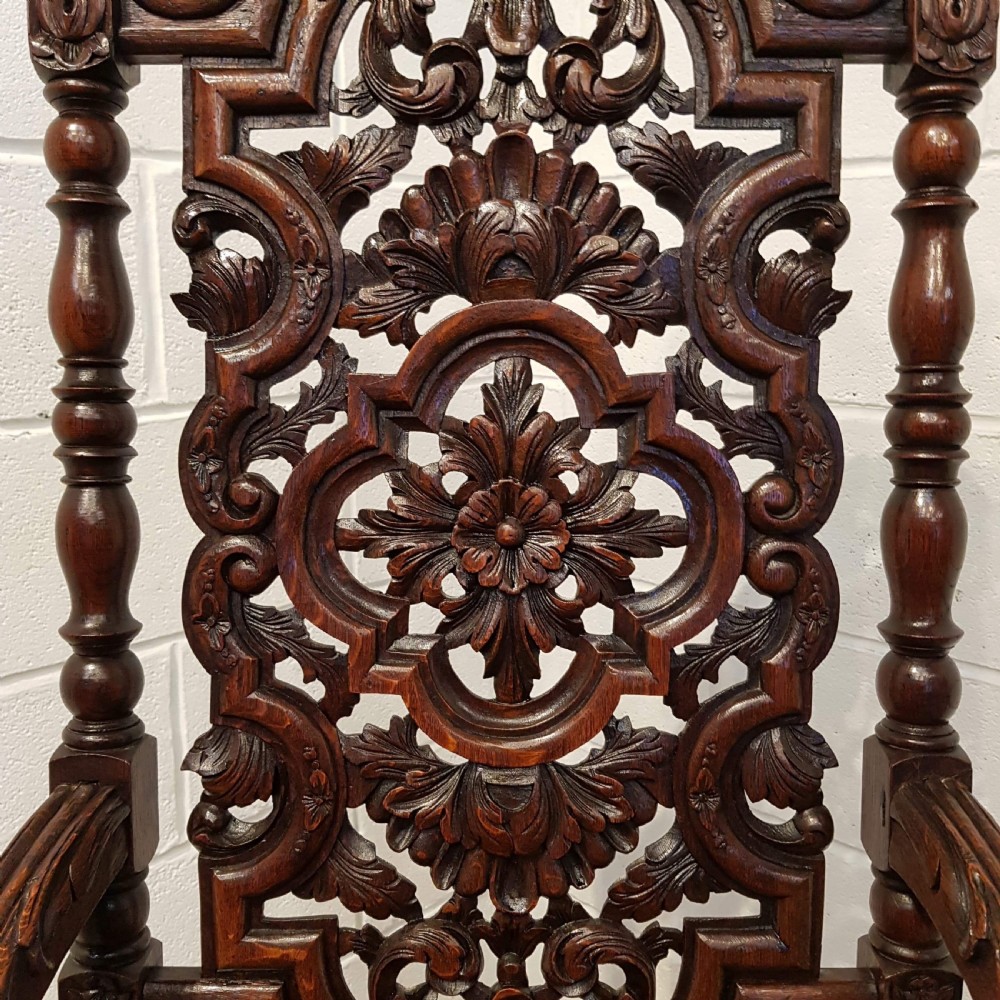 ANTIQUE VICTORIAN CARVED OAK THRONE CHAIR C1860 View III