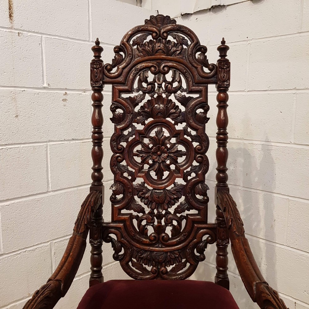 ANTIQUE VICTORIAN CARVED OAK THRONE CHAIR C1860 View IV