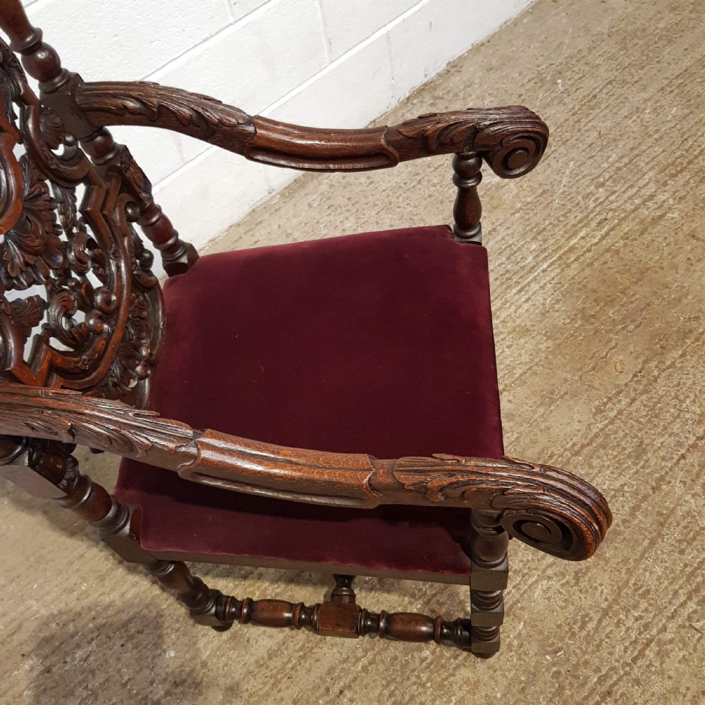 ANTIQUE VICTORIAN CARVED OAK THRONE CHAIR C1860 View V