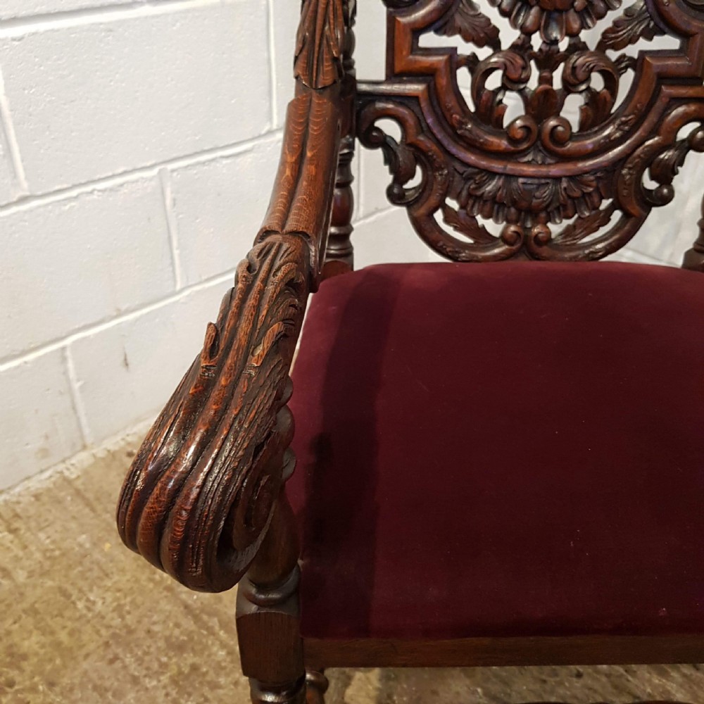 ANTIQUE VICTORIAN CARVED OAK THRONE CHAIR C1860 View VI