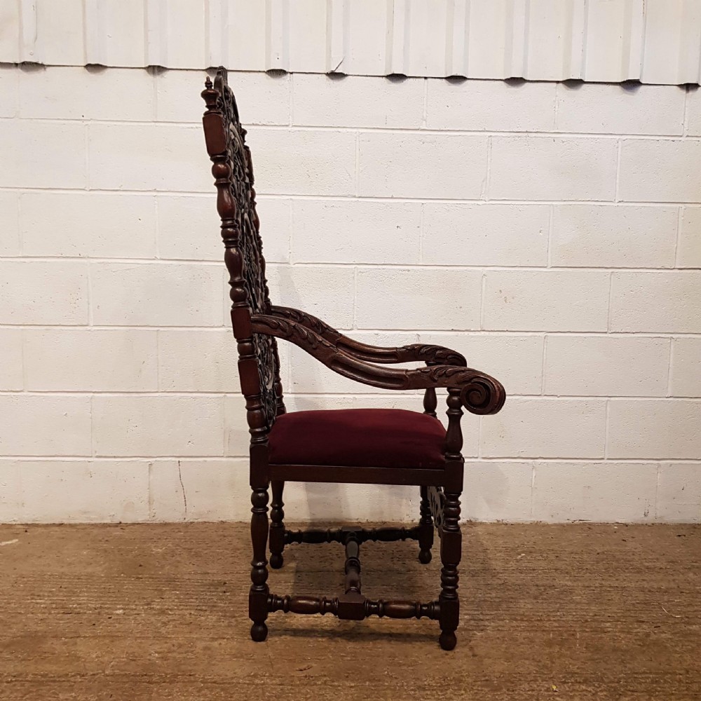 ANTIQUE VICTORIAN CARVED OAK THRONE CHAIR C1860 View VII