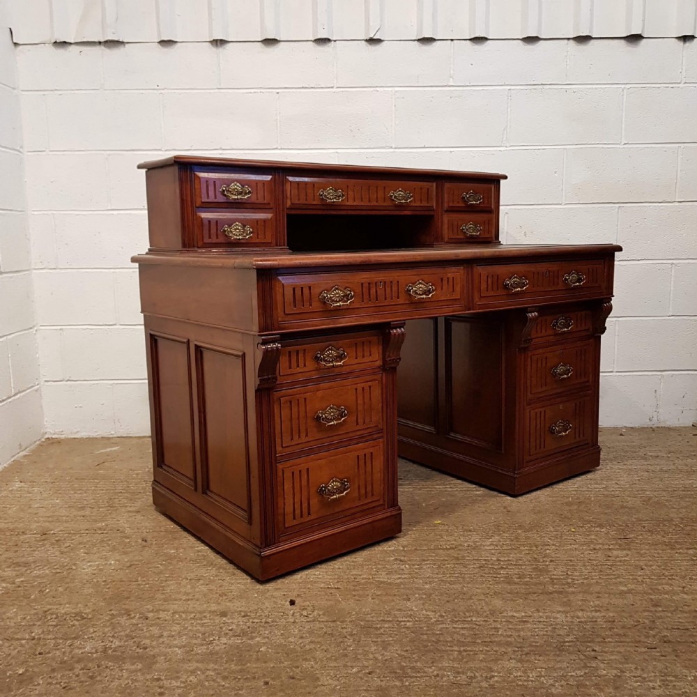 ANTIQUE LATE VICTORIAN WALNUT TWIN PEDESTAL DESK C1890 View II