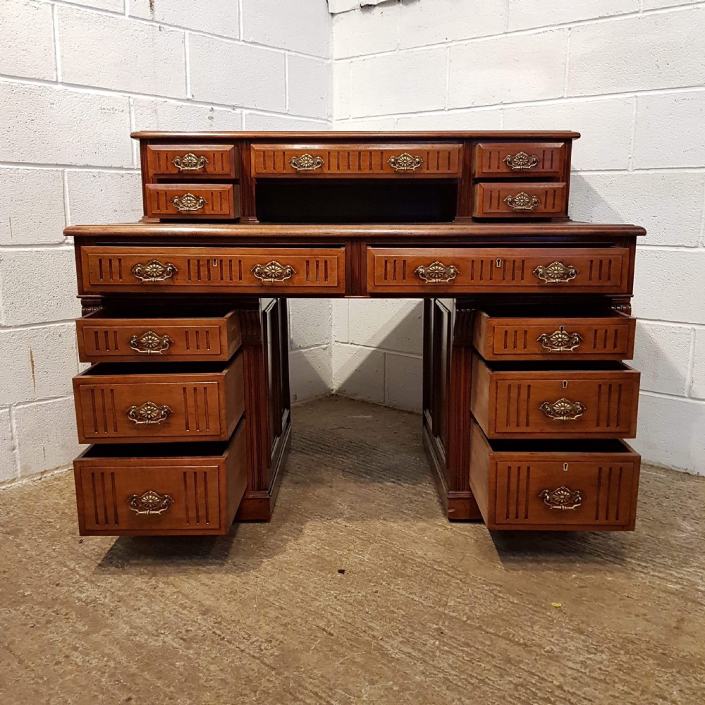 ANTIQUE LATE VICTORIAN WALNUT TWIN PEDESTAL DESK C1890 View V