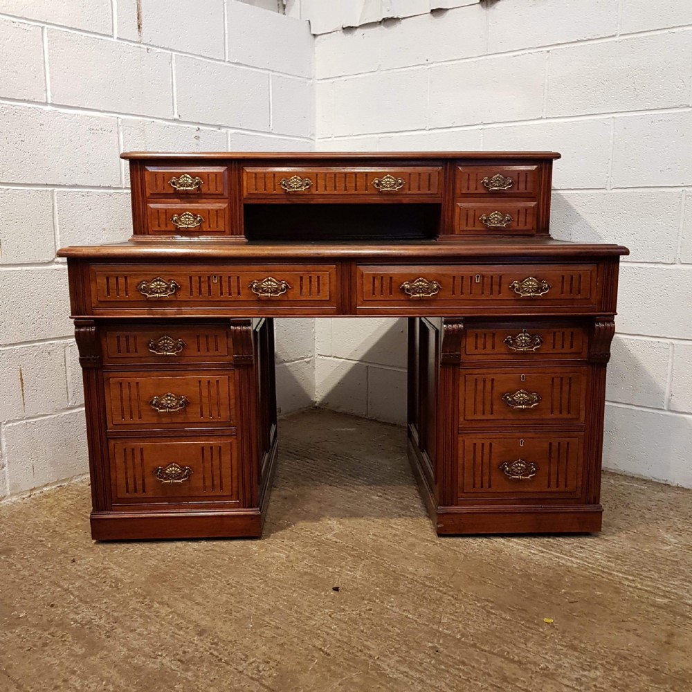 ANTIQUE LATE VICTORIAN WALNUT TWIN PEDESTAL DESK C1890 View VI