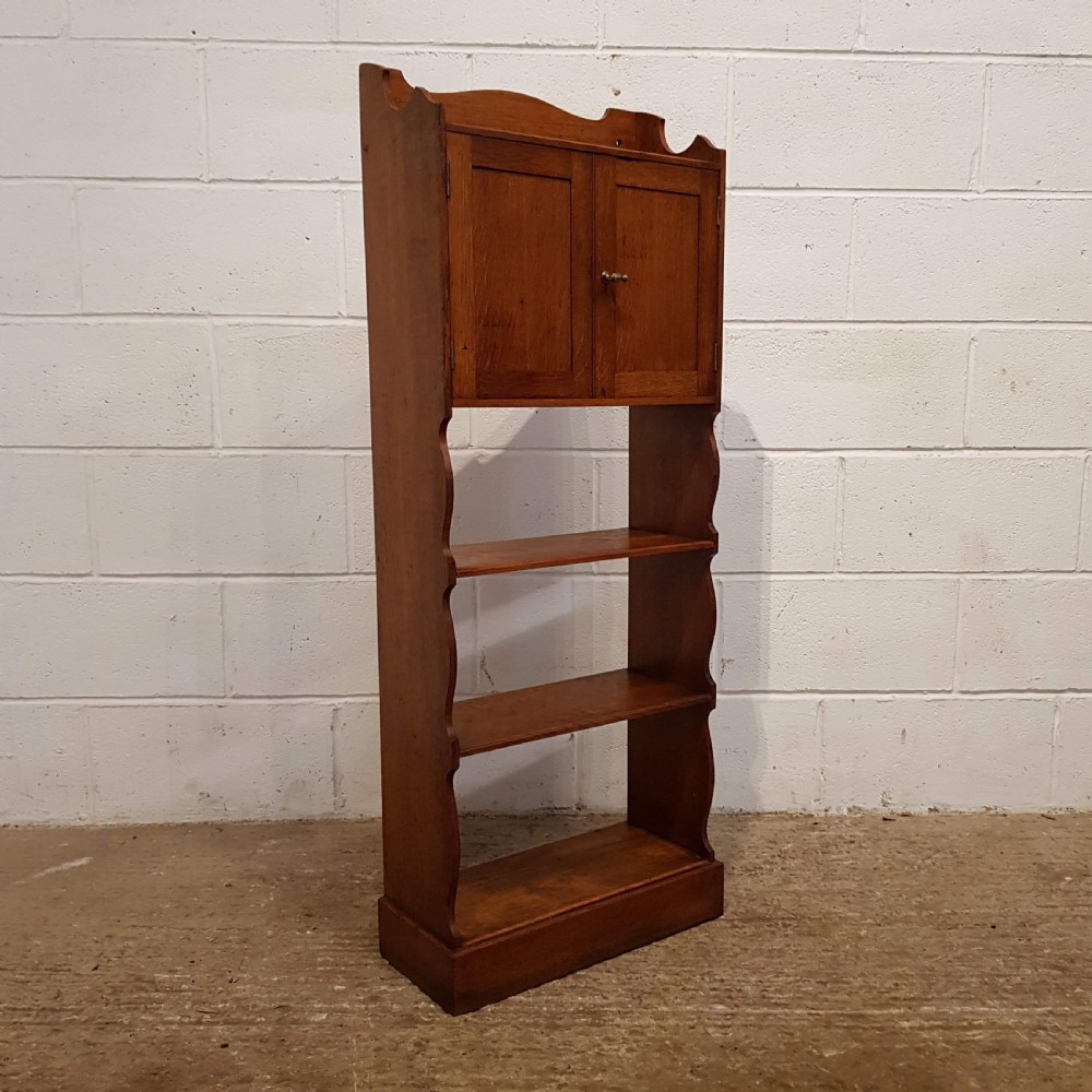ANTIQUE PAIR ARTS & CRAFTS SMALL OAK OPEN BOOKCASES C1890 View III