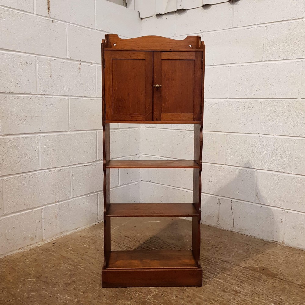 ANTIQUE PAIR ARTS & CRAFTS SMALL OAK OPEN BOOKCASES C1890 View V