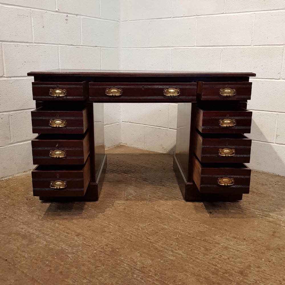 ANTIQUE LATE VICTORIAN MAHOGANY TWIN PEDESTAL DESK C1890 View V
