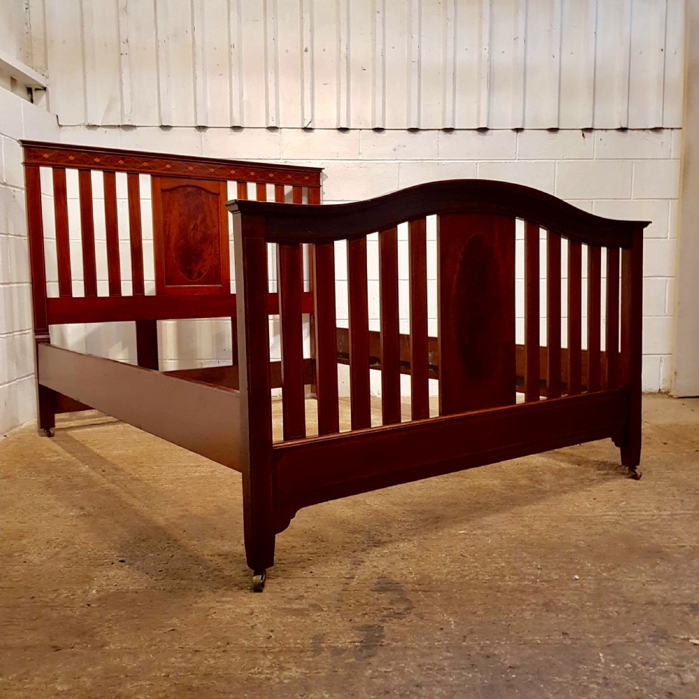 ANTIQUE EDWARDIAN MAHOGANY INLAID KING SIZE BED C1900