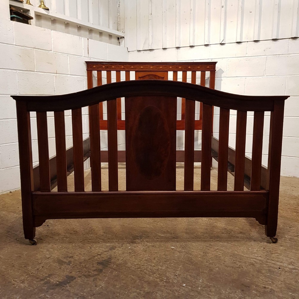 ANTIQUE EDWARDIAN MAHOGANY INLAID KING SIZE BED C1900 View V