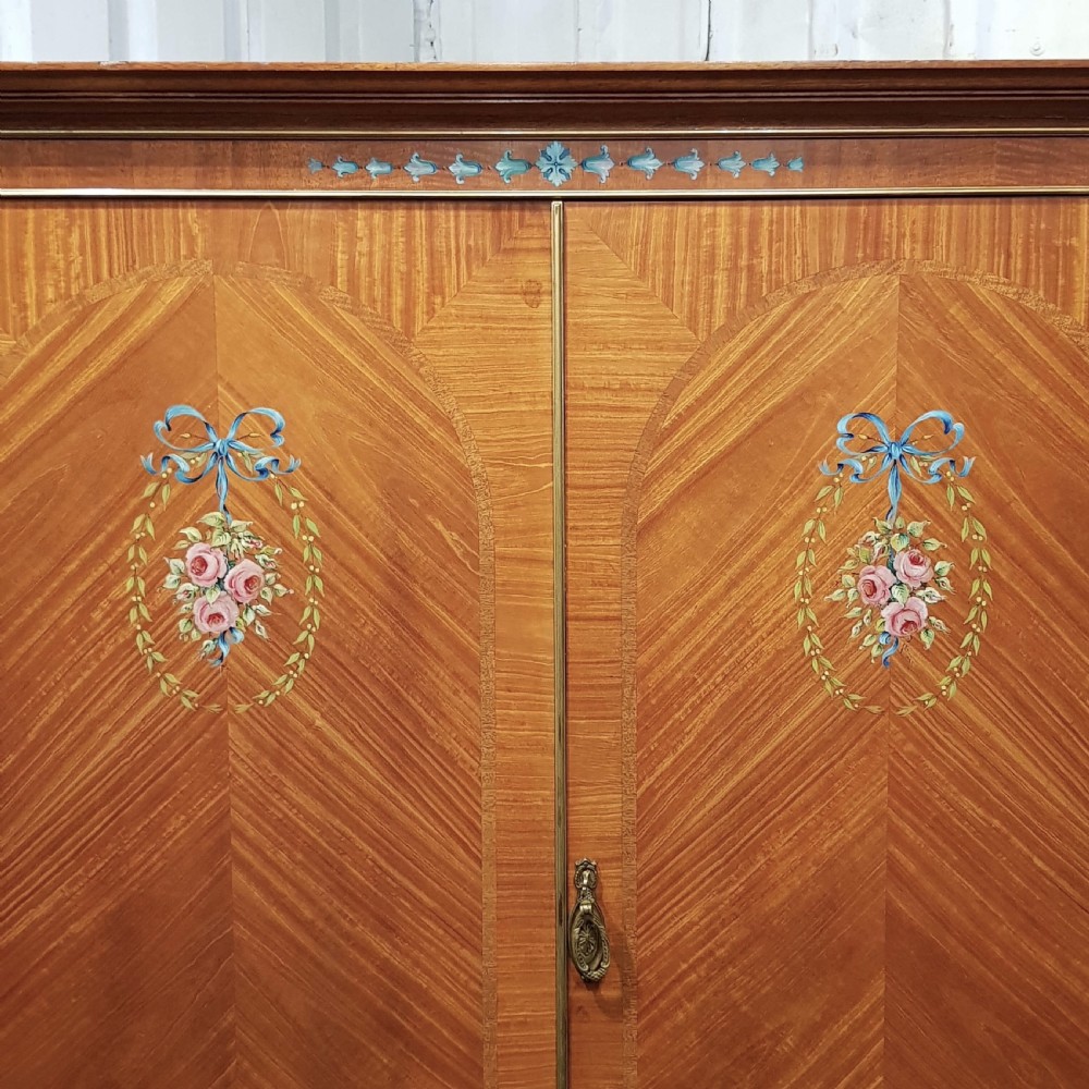 ANTIQUE SATINWOOD DOUBLE WARDROBE WITH ORIGINAL PAINT WORK C1920 View VII