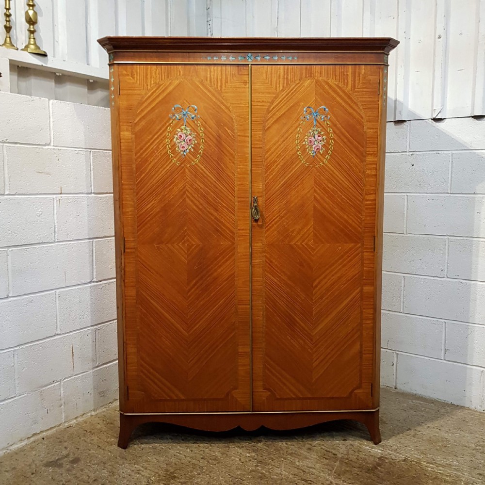 ANTIQUE SATINWOOD DOUBLE WARDROBE WITH ORIGINAL PAINT WORK C1920 View IX
