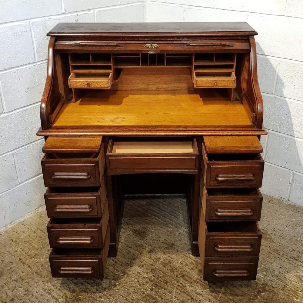 ANTIQUE LATE VICTORIAN OAK ROLL TOP DESK C1890 View VI