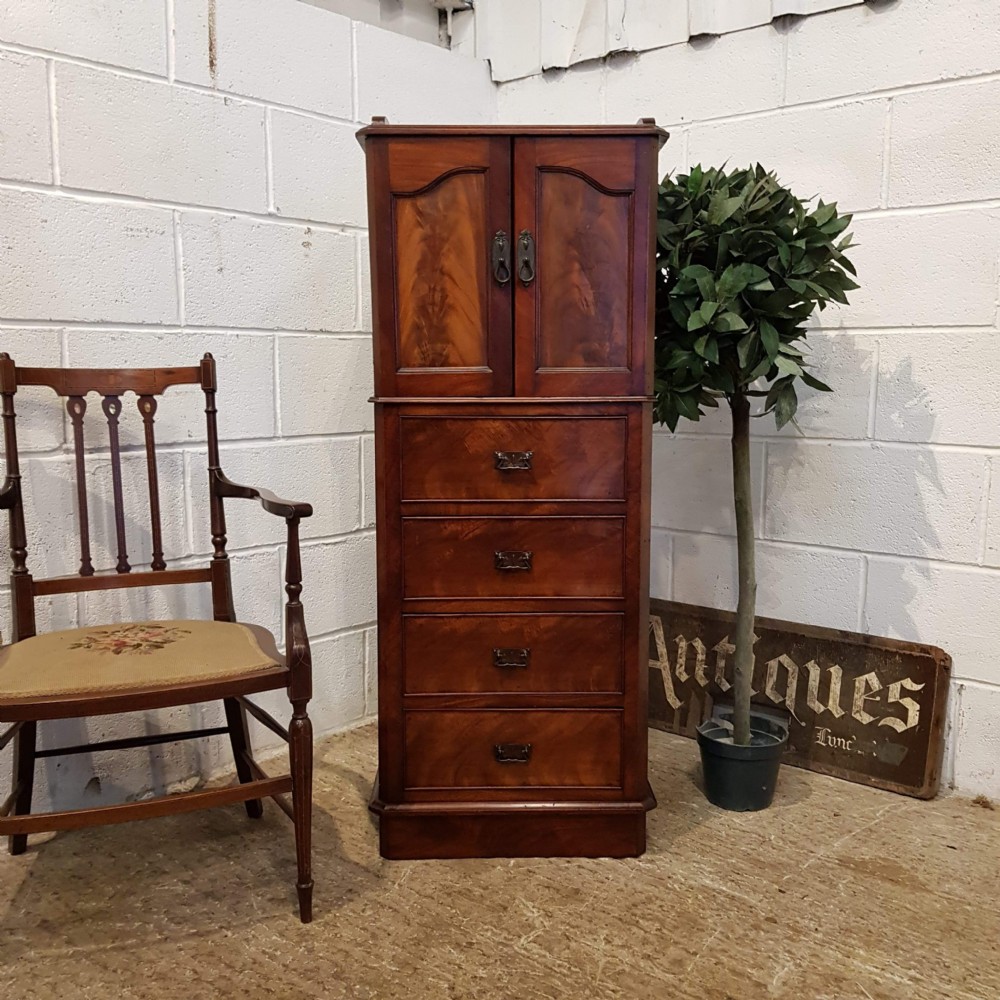 ANTIQUE VICTORIAN FLAMED MAHOGANY TALL NARROW CABINET C1880 View VIII