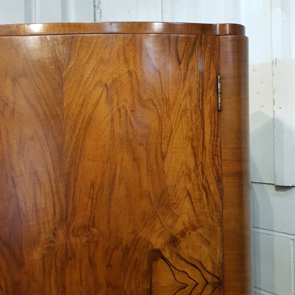 ANTIQUE ART DECO BURR WALNUT BOW FRONT DOUBLE WARDROBE C1920 View II