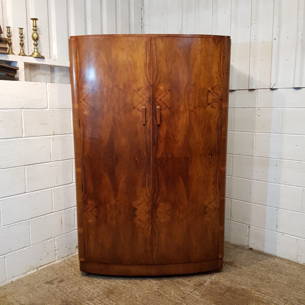 ANTIQUE ART DECO BURR WALNUT BOW FRONT DOUBLE WARDROBE C1920 View III