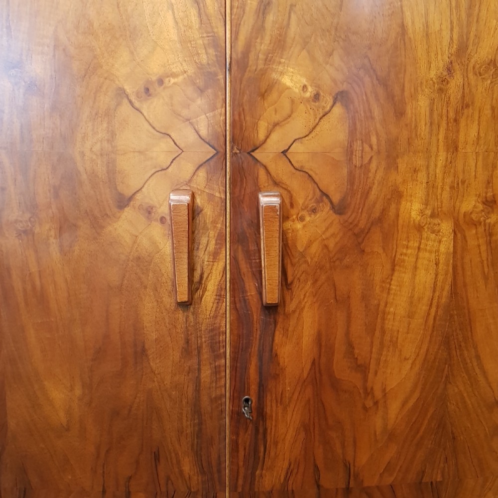 ANTIQUE ART DECO BURR WALNUT BOW FRONT DOUBLE WARDROBE C1920 View IV