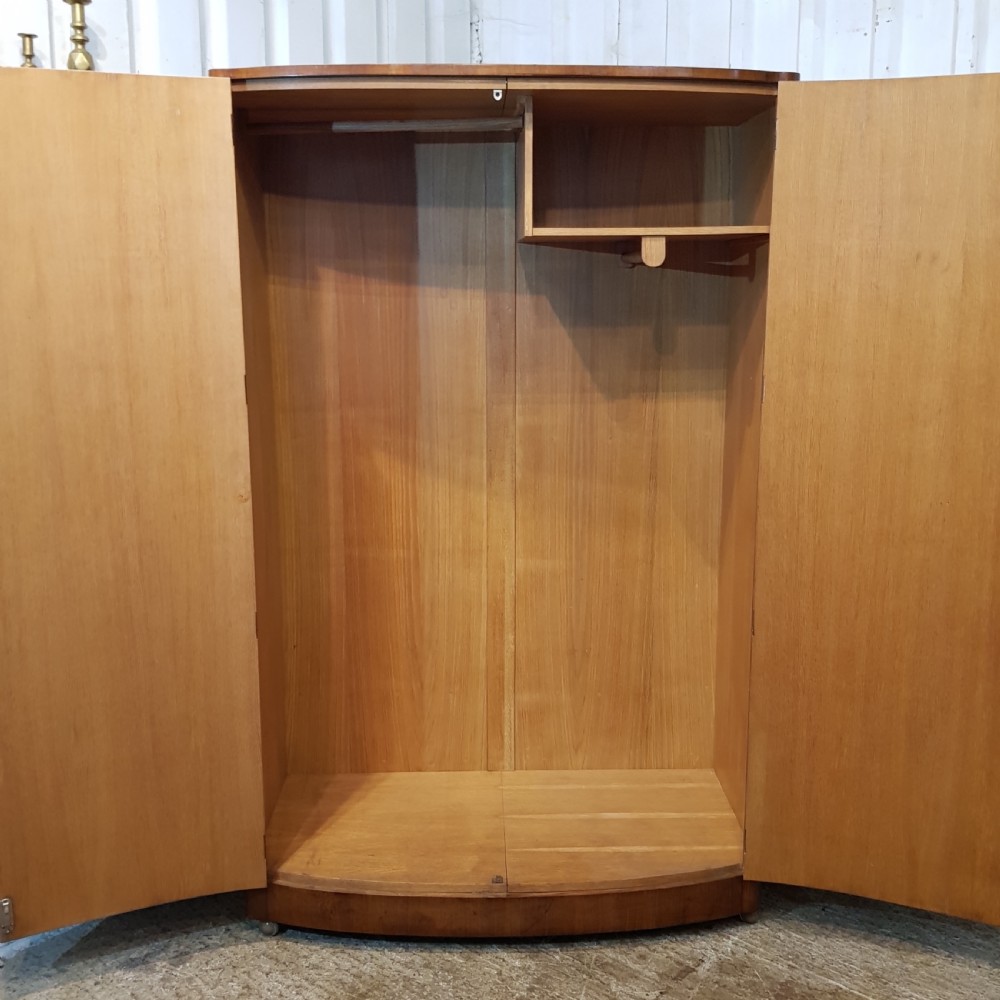 ANTIQUE ART DECO BURR WALNUT BOW FRONT DOUBLE WARDROBE C1920 View V
