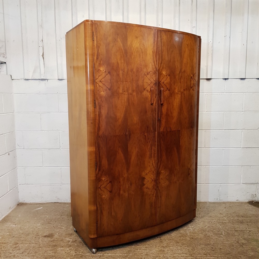 ANTIQUE ART DECO BURR WALNUT BOW FRONT DOUBLE WARDROBE C1920 View VI