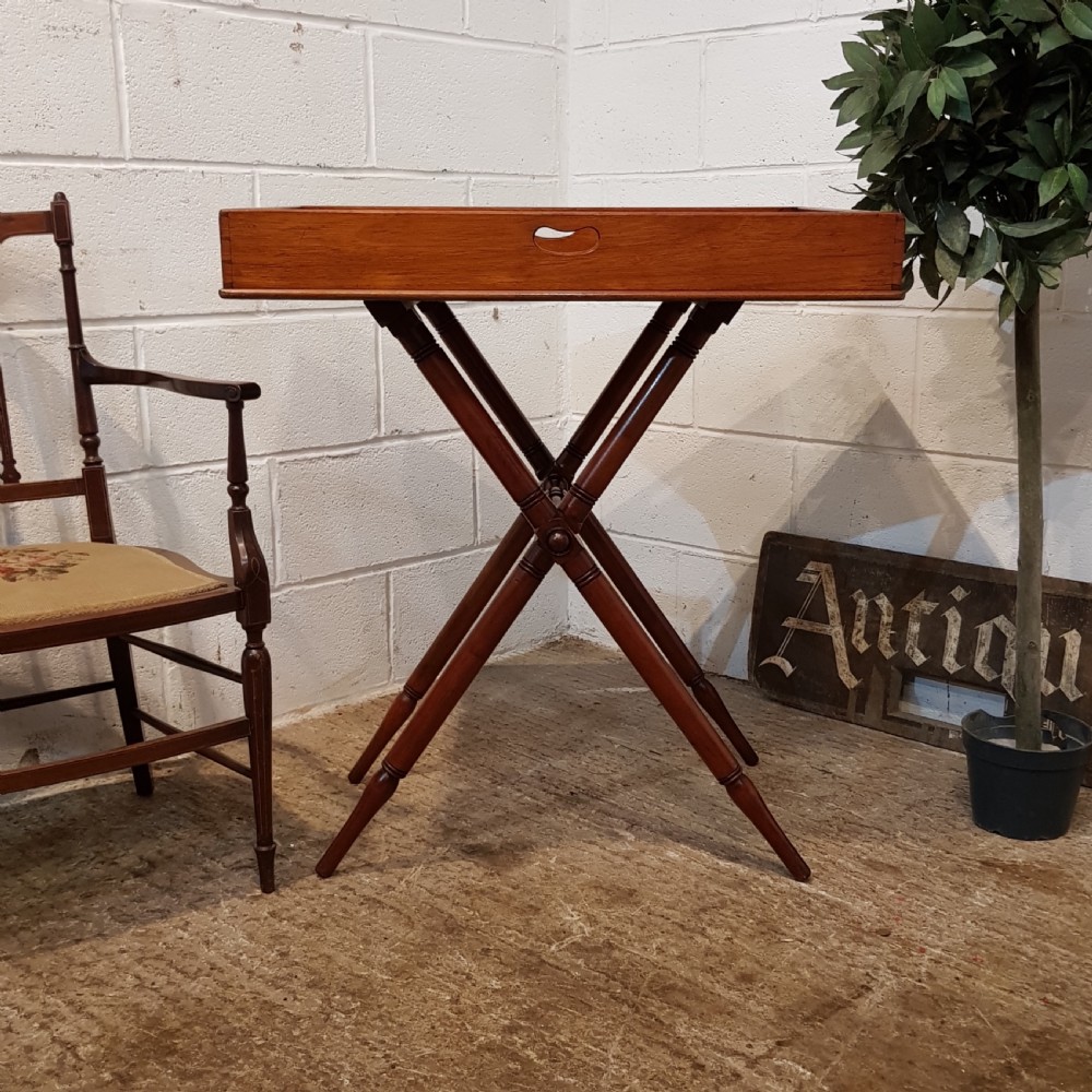 ANTIQUE VICTORISN MAHOGANY BUTLERS TRAY WITH ORIGINAL STAND C1880 View II
