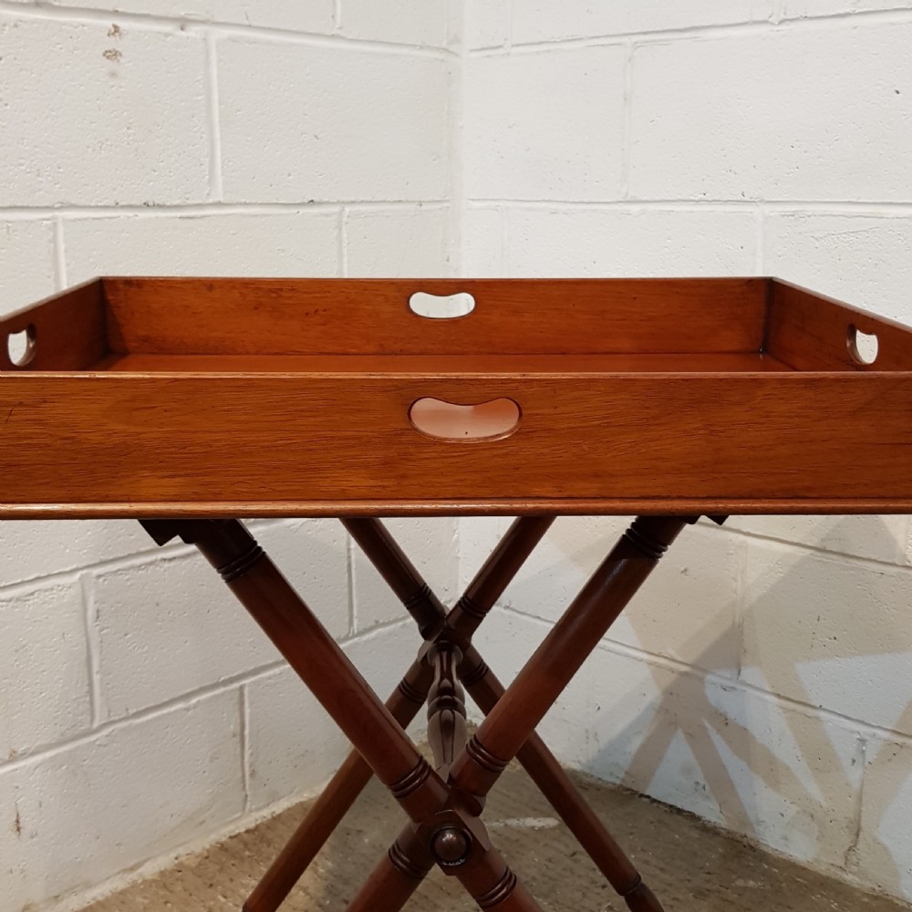 ANTIQUE VICTORISN MAHOGANY BUTLERS TRAY WITH ORIGINAL STAND C1880 View V